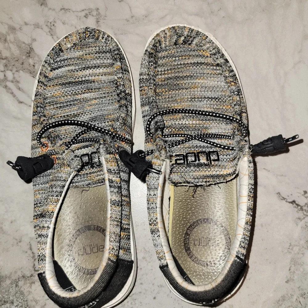 Hey Dude Wally Youth Tiger‎ Mix Grey Orange Slip On Loafers Shoes Size Y3 L4
